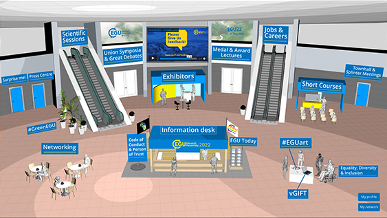 The virtual conference centre (VCC) of the 2022 European Geosciences Union (EGU) General Assembly.